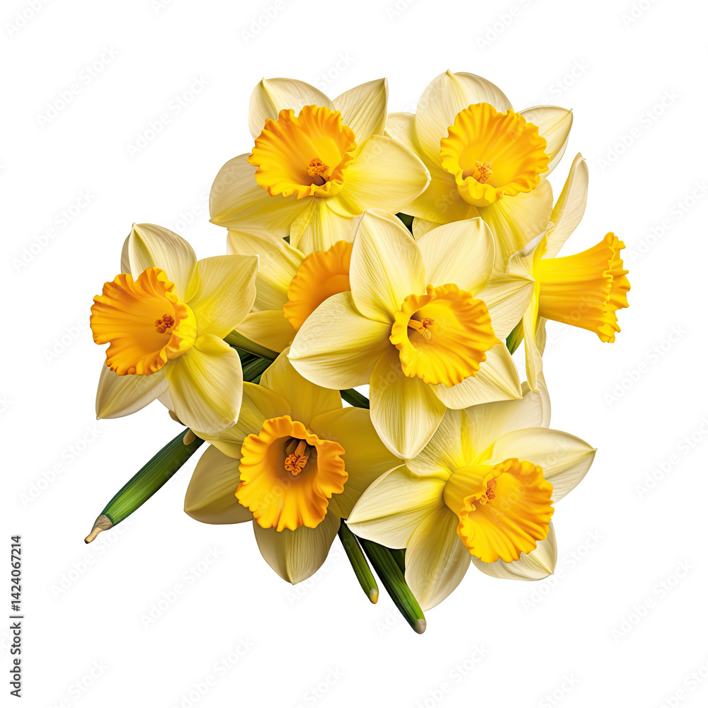 Naklejka premium Cluster of Vibrant Yellow Daffodils with Natural Curves on transparent background