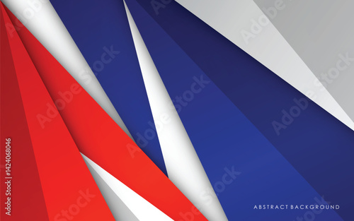 Modern abstract geometric blue, red, white and silver luxury color background