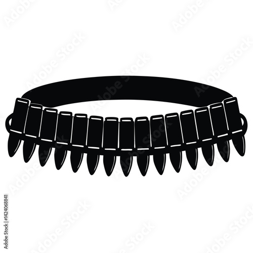 isolated Black vector military bullet belt on white background
