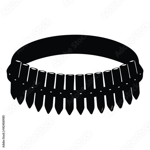 isolated Black vector military bullet belt on white background