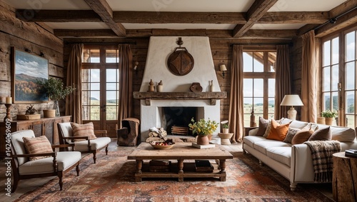 The living room speaks of rustic elegance wood wool and warmth