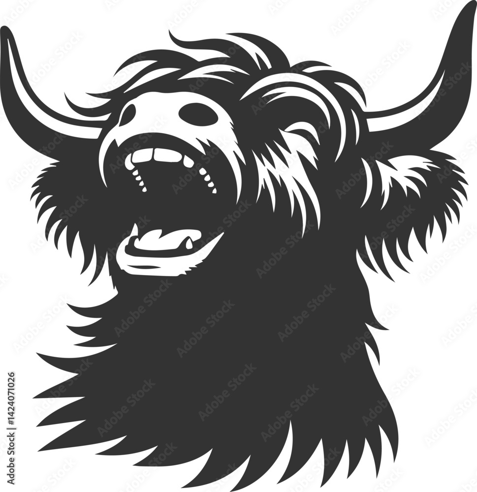 Fototapeta premium Laughing highland cow animal silhouette