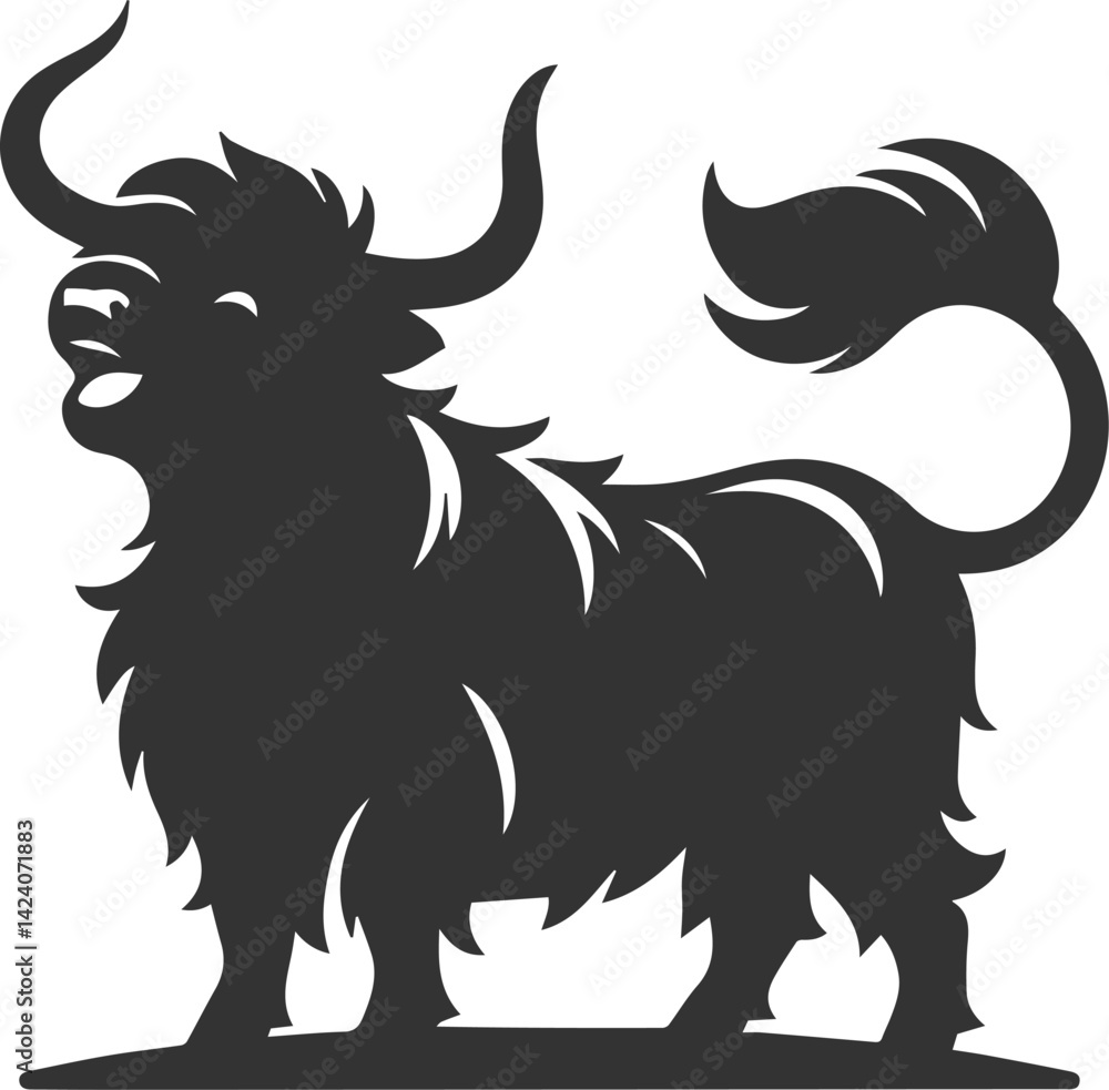 Fototapeta premium Laughing highland cow animal silhouette