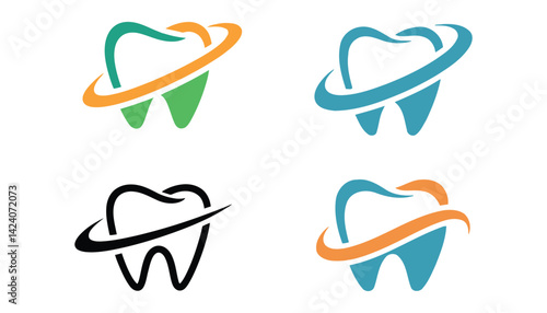 Tooth Logo Vector Set with Swoosh Design for Dental, Clinic, and Oral Care Branding