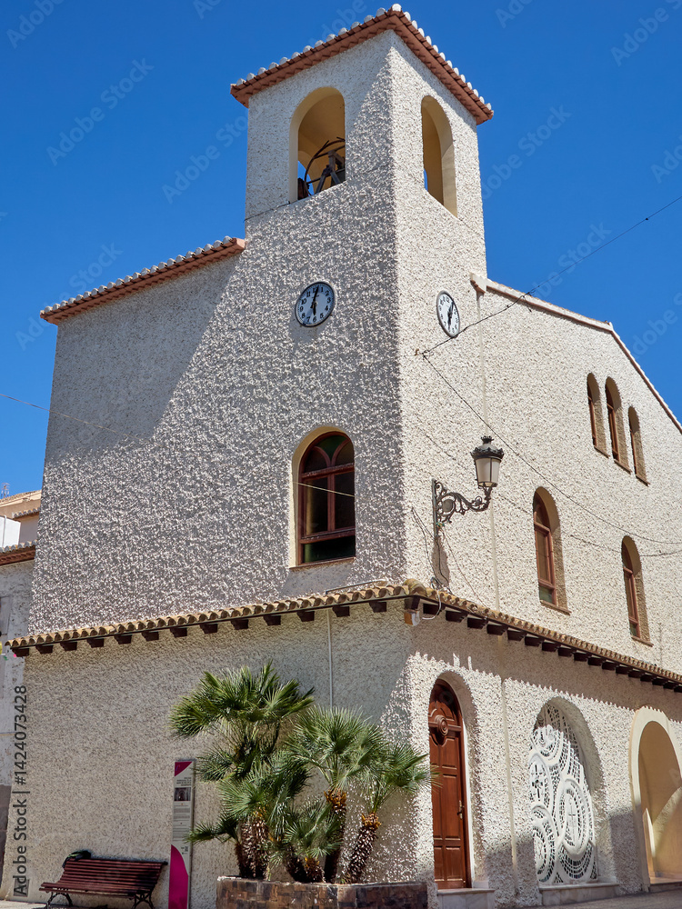 Fototapeta premium Parish Church of Nuestra Señora De Los Desamparados, Església de La Mare de Déu dels Desemparats in Valencian. Moraira, municipality of Teulada. Marina Alta, province of Alicante, Spain, Europe