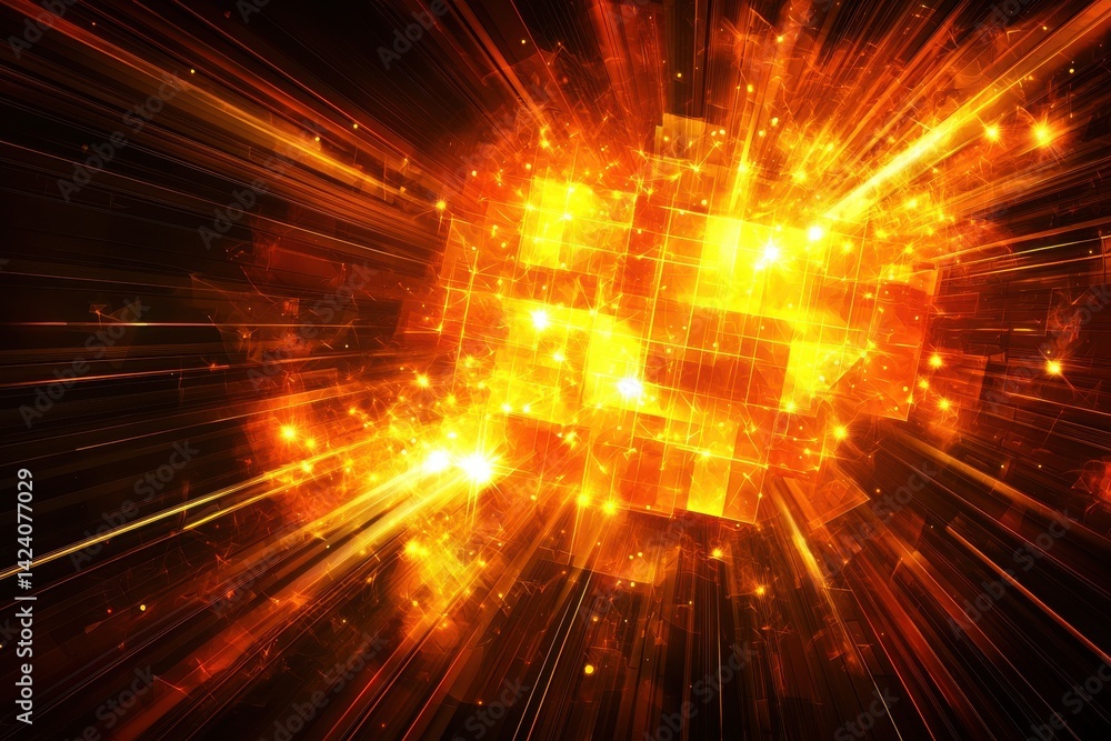 Obraz premium Dynamic Explosion of Red and Yellow Light in Abstract Pattern Design