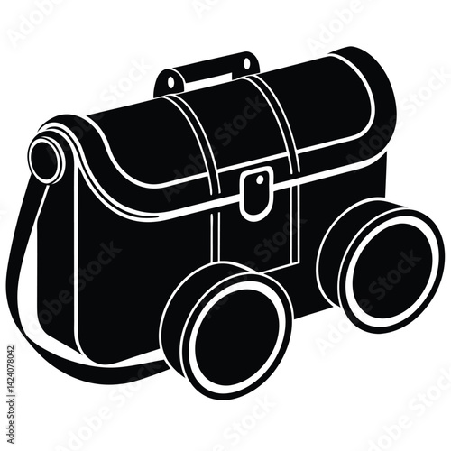 isolated Black vector military field binocular case on white background