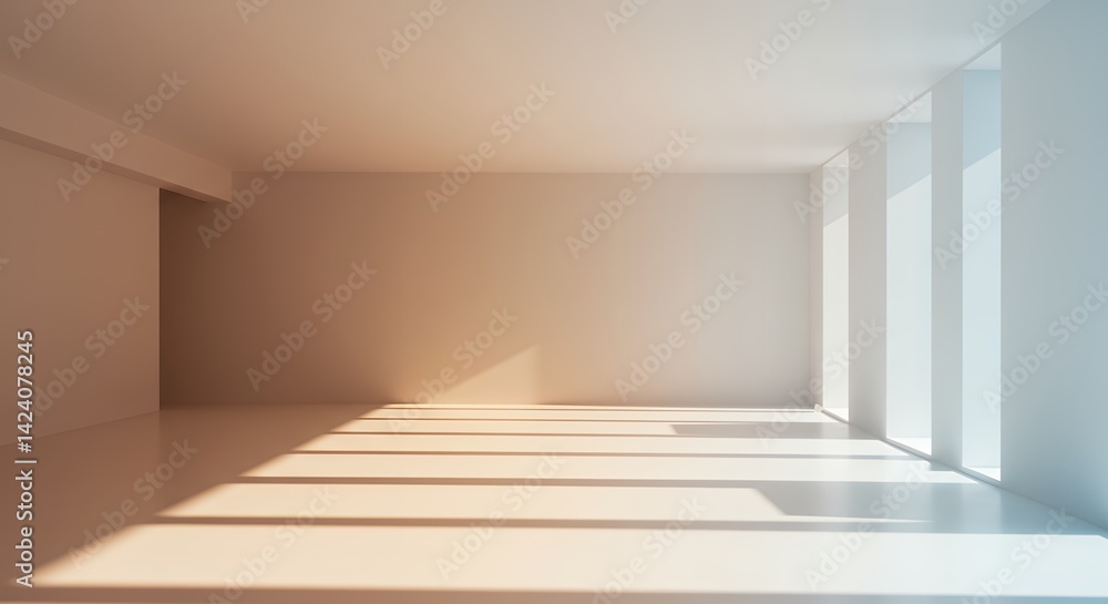 Fototapeta premium Empty modern room sunlight minimalist white interior design architecture background
