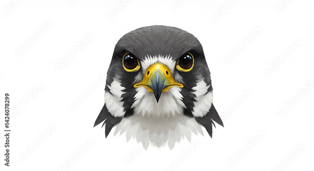 Falcon head illustration intense bird of prey portrait grayscale wildlife graphic Falcon head illustration intense bird of prey portrait grayscale wildlife graphic