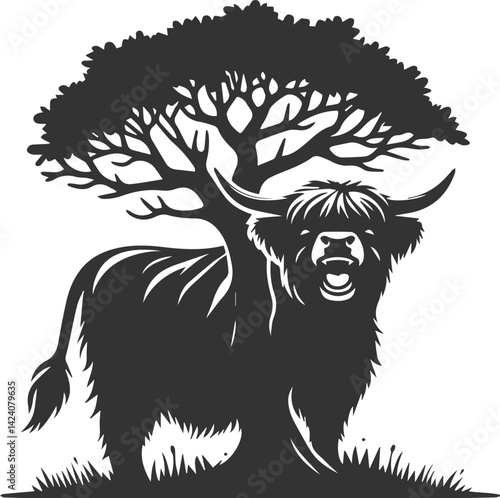 Laughing highland cow animal silhouette
