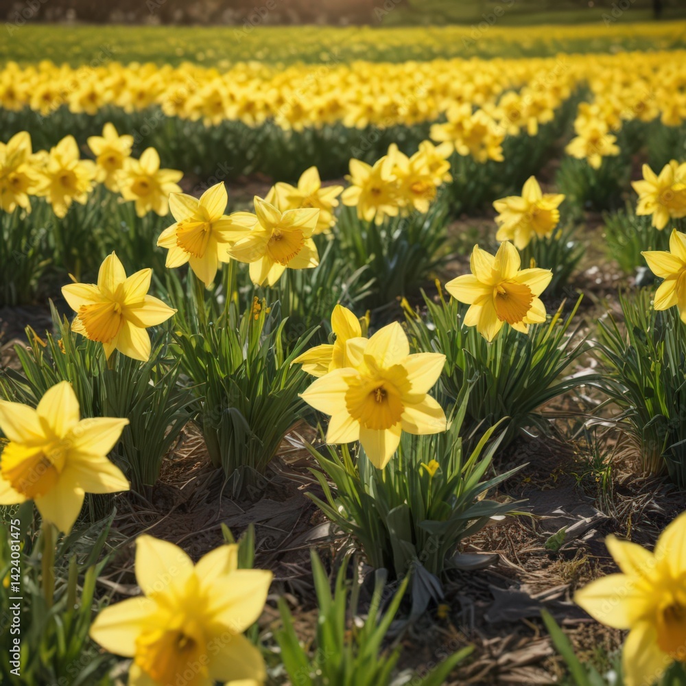 Fototapeta premium daffodils in spring, daffodils in the garden, yellow daffodils in spring