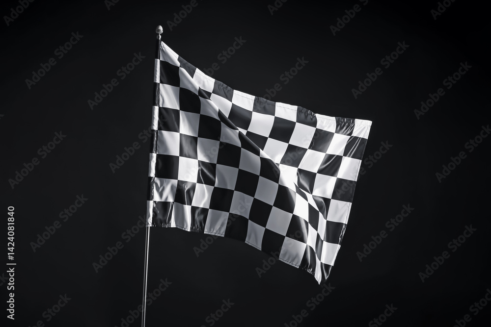 One racing checkered flag on black background