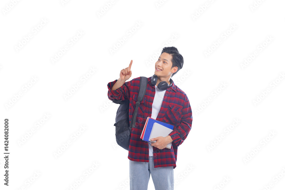 portrait of asian male student posing on white background portrait of asian male student posing on white background