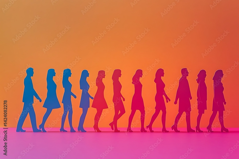 Modern Paper Cutout Silhouettes Team Walking Forward Modern Paper Cutout Silhouettes Team Walking Forward
