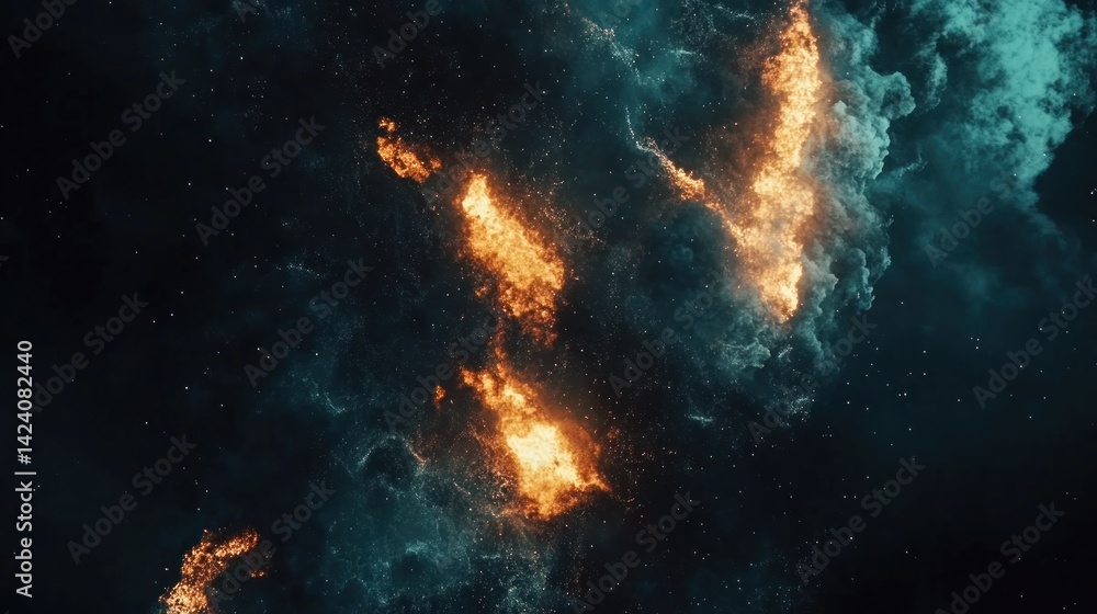 Fiery nebulae formations in dark space. Fiery nebulae formations in dark space.