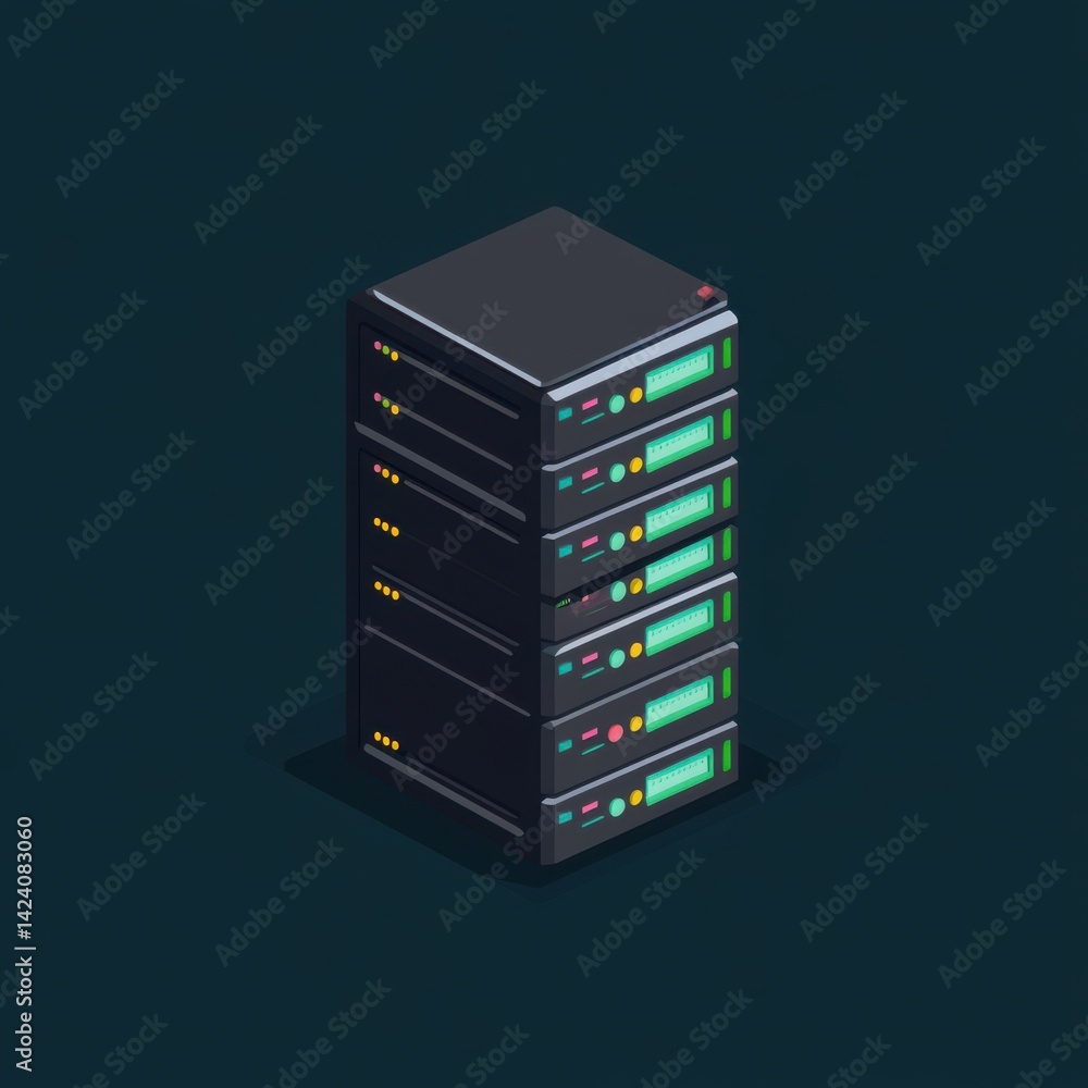 Vector illustration of black data server stack on dark background Vector illustration of black data server stack on dark background