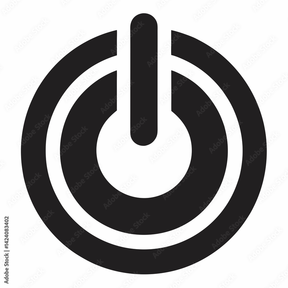 Power On Off Button vector silhouette black design white background Power On Off Button vector silhouette black design white background