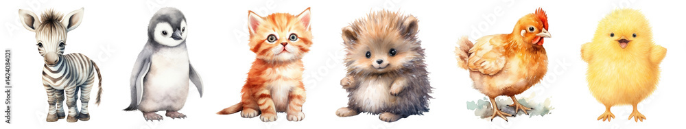 Obraz premium PNG Adorable baby animal lineup, element set on transparent background