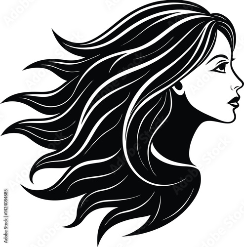 Long-haired woman with glamour and beauty, a fashion silhouette with artistic style
