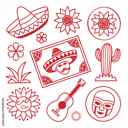 a collection of twelve red outline cinco de may