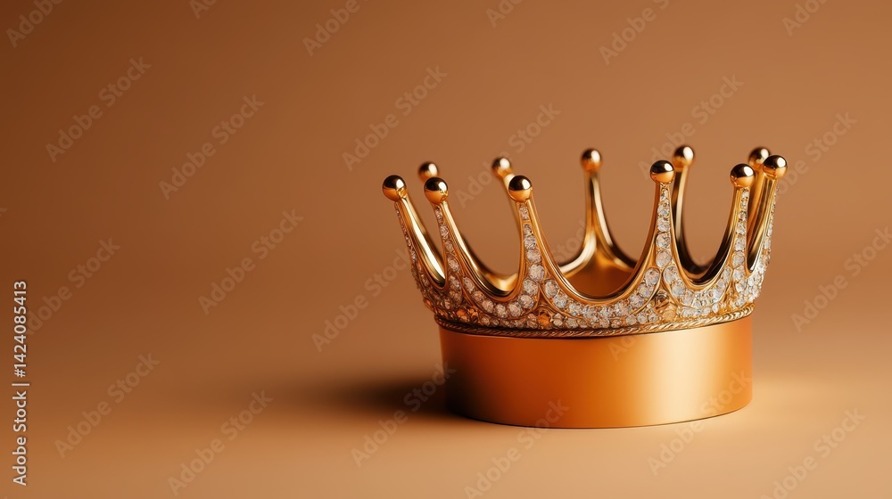 An exquisite golden crown adorned with sparkling jewels is centered against a warm background, embodying power, royalty, and the rich history of noble artifacts.