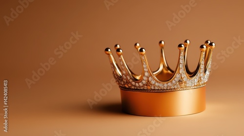 Obraz na płótnie An exquisite golden crown adorned with sparkling jewels is centered against a warm background, embodying power, royalty, and the rich history of noble artifacts. w salonie