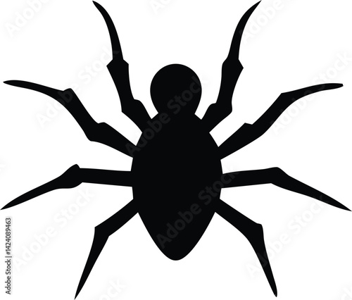 A black silhouette illustration shows a man, a woman, and a scary spider insect, a vector art symbol of nature or Halloween