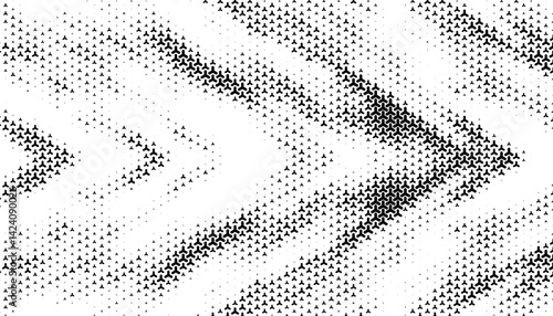 Black and white halftone pattern with geometric shape made sharp arrows effect. Vector Format Illustration 