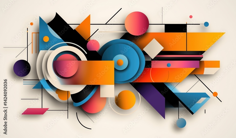 Obraz premium A vibrant abstract composition featuring geometric shapes and bold colors, creating a dynamic visual experience.