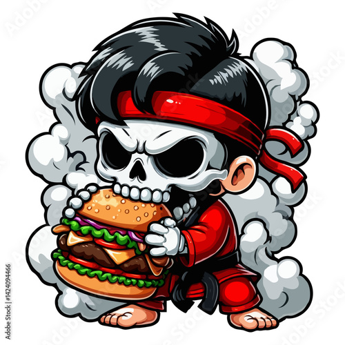 Cartoon Skull Eating Burger