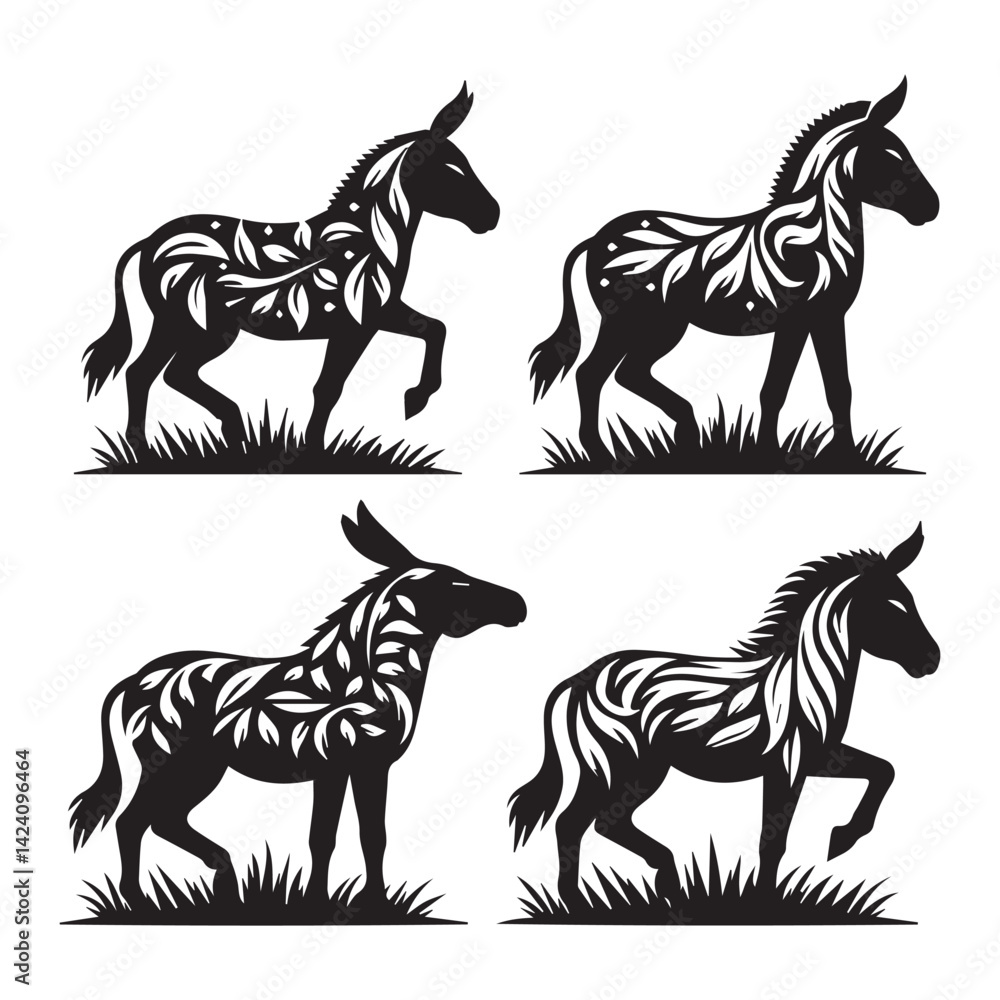 Fototapeta premium create four black donkey Silhouette Vector with white background