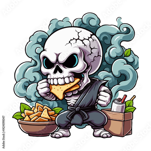 Cartoon Skeleton Eating Nachos