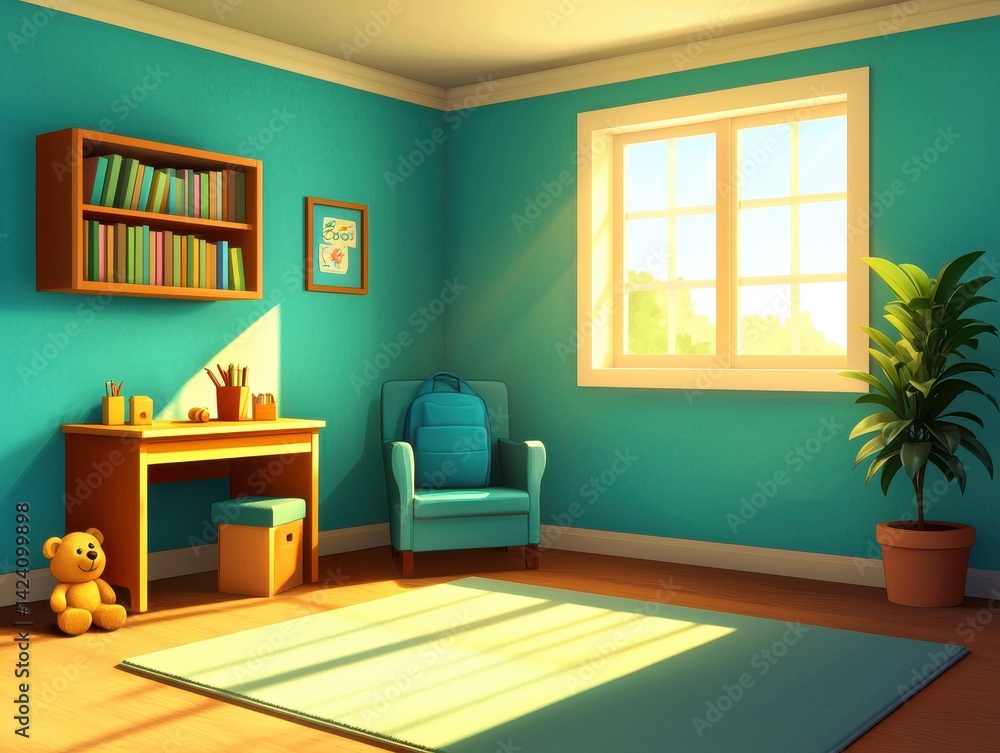 Fototapeta premium Cozy and Bright Children's Room with Desk and Natural Light Interior