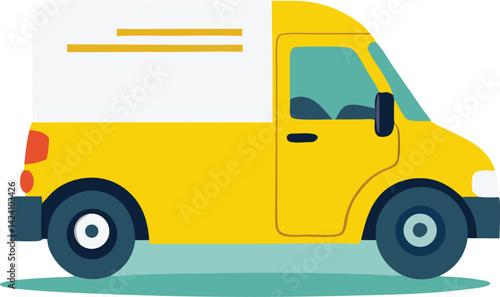 A cartoon yellow truck and a yellow van are shown, one a delivery vehicle and the other possibly for transport, both being yellow automobiles