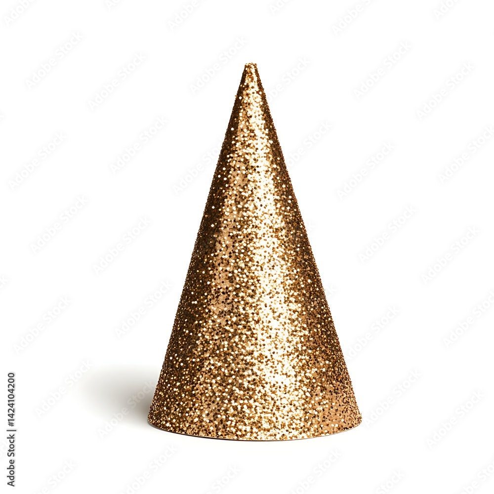 Fototapeta premium Gold Glitter Party Cone Hat Festive Celebration Decoration Sparkling Conical Cap Elegant Holiday Accessory New Years Eve Party Supplies