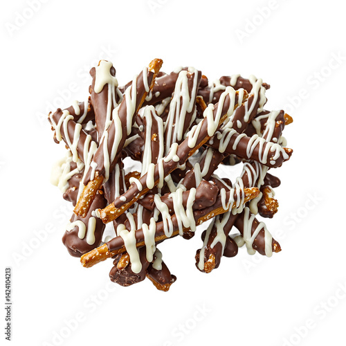 Obraz na płótnie Isolated pile of chocolate covered pretzel sticks drizzled with white chocolate w salonie