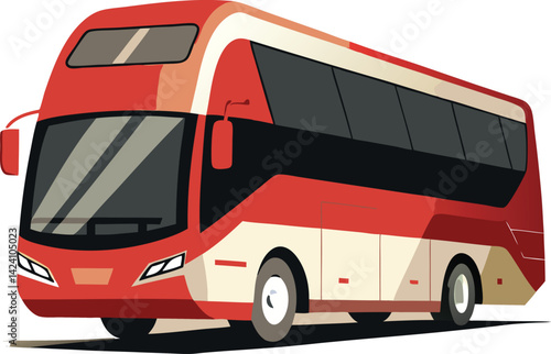 Isolated on white, a red bus vector illustration depicts public transport in a city tour