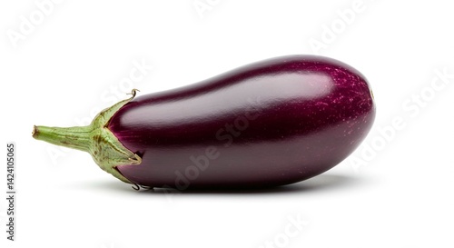 Wallpaper Mural A single shiny purple eggplant with green stem lying on a white surface in studio lighting Torontodigital.ca