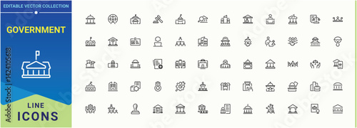 Government icon set. Includes thin line symbols diplomacy, diplomatic, politics and governance, country, national. Foreign Affairs modern icon set. Vector icons collection. Editable stroke.