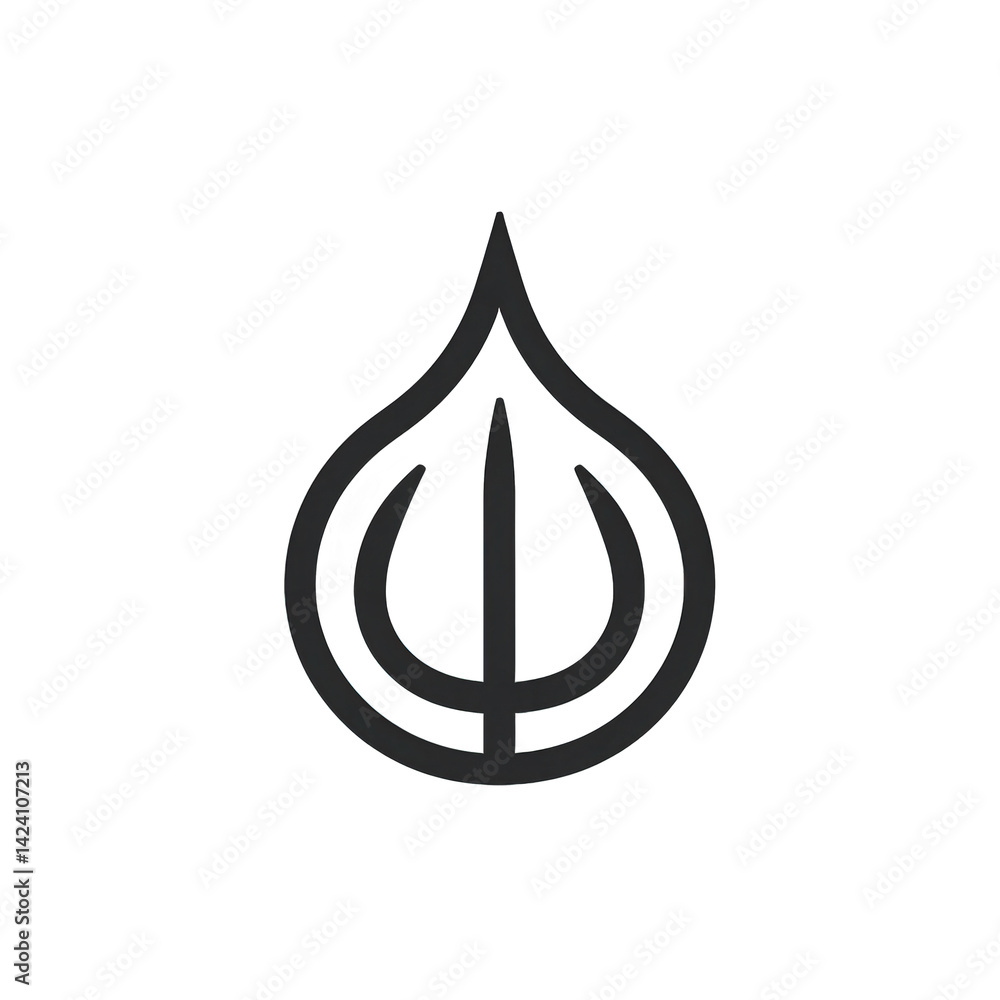 Fototapeta premium A minimalist black graphic symbol resembling a stylized drop with internal lines, representing a unique icon.