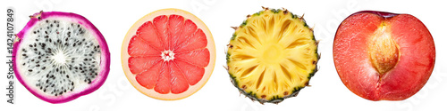 Obraz na płótnie PNG Colorful sliced tropical fruits, element set on transparent background w salonie