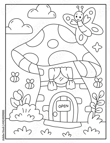 Fairy house coloring page for kids