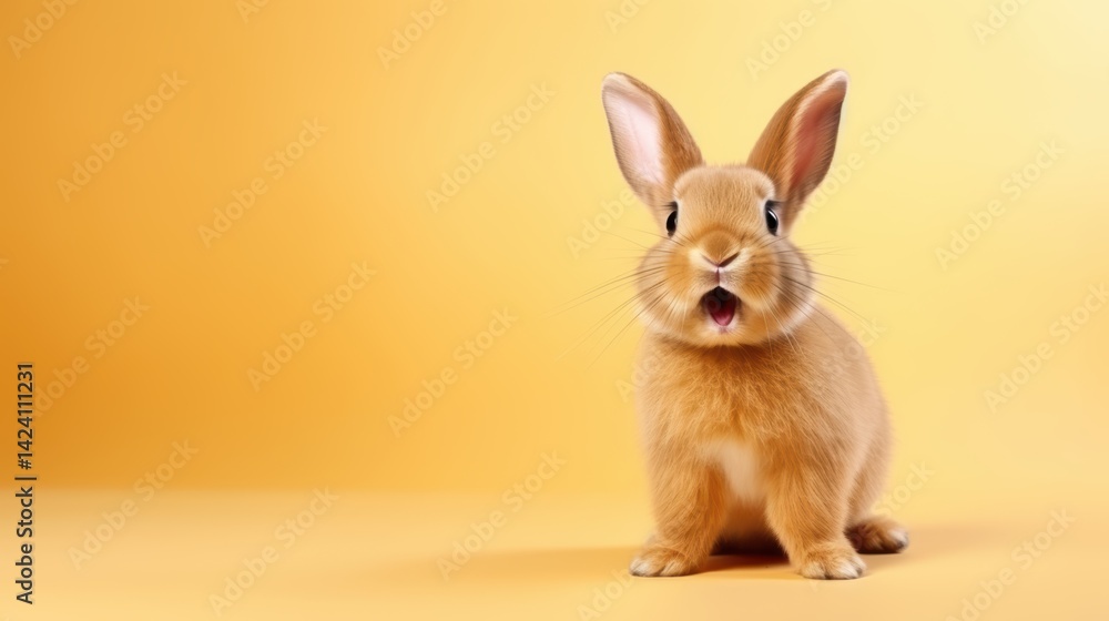 Obraz premium cute animal pet rabbit or bunny brown color smiling and laughing isolated with copy space for easter background, rabbit, animal, pet, cute, fur, ear, mammal, background, celebration, generate by AI.