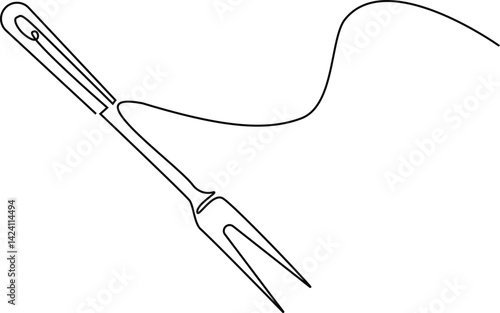 Meat fork continuous line. Continuous one line drawing meat fork. Kitchen fork concept. single line drawing vector editable stroke.
