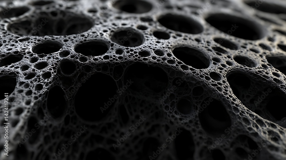 Abstract, pitted, dark surface texture