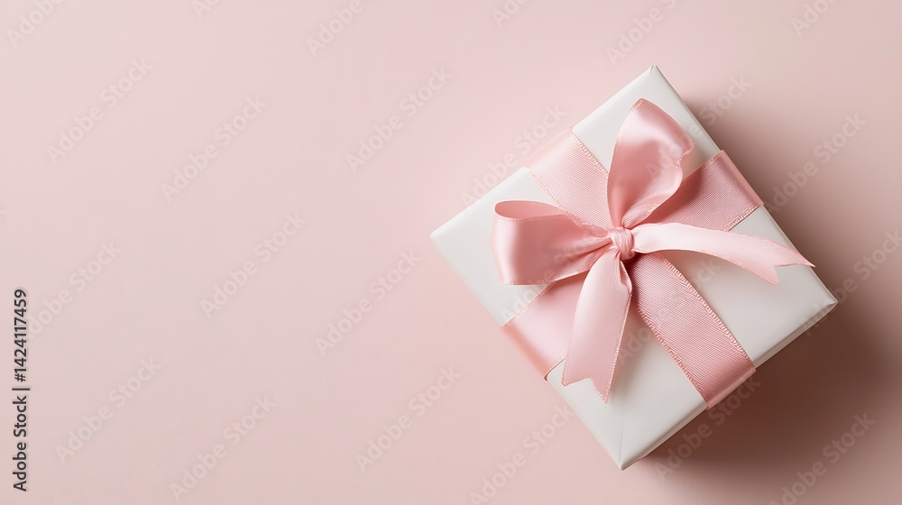 Elegant Gift Box with Pink Ribbon on Soft Pink Background Elegant Gift Box with Pink Ribbon on Soft Pink Background