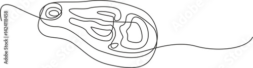 Continuous one line drawing of meat veal, pork, beef, veal steak grill bbq concept in silhouette on a white background, Continuous Line Steak Meat Icon, Steakhouse Continuous Line Icon pro vector.