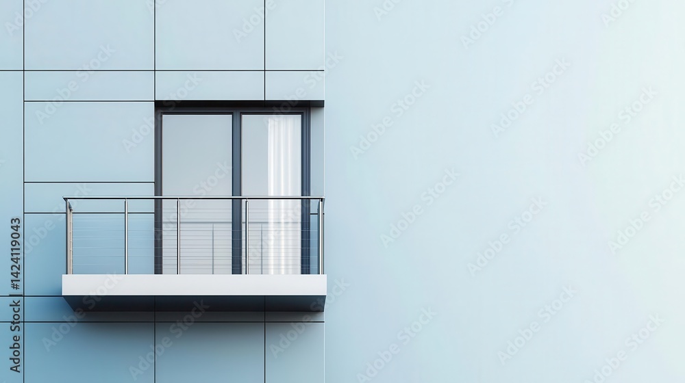 Fototapeta premium Highrise condominium with stainless steel curtain walls, modular balconies, and seamless vertical integration