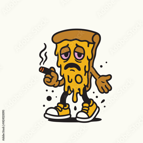 lazy pizza cartoon smoking