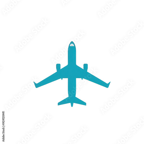A clean, modern turquoise airplane symbol viewed from above, representing travel and aviation.